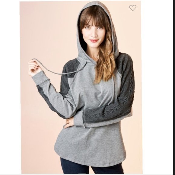 Cable Knit Sleeves/French Terry hoodie - Picture 3 of 9